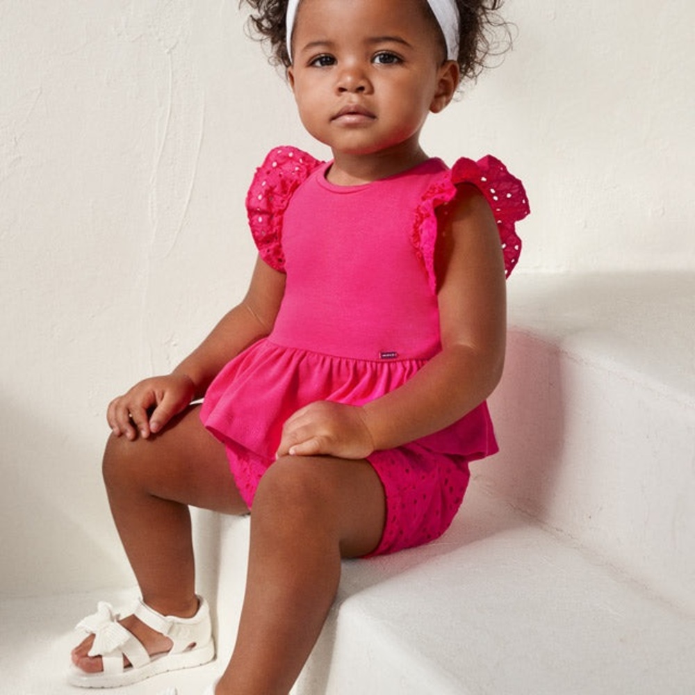 Mayoral Fuchsia Eyelet Ruffle Kids Set